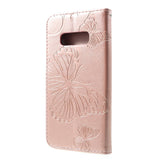 Samsung Galaxy S10e Skinndeksel med Lommebok Butterflies - Rose Gull