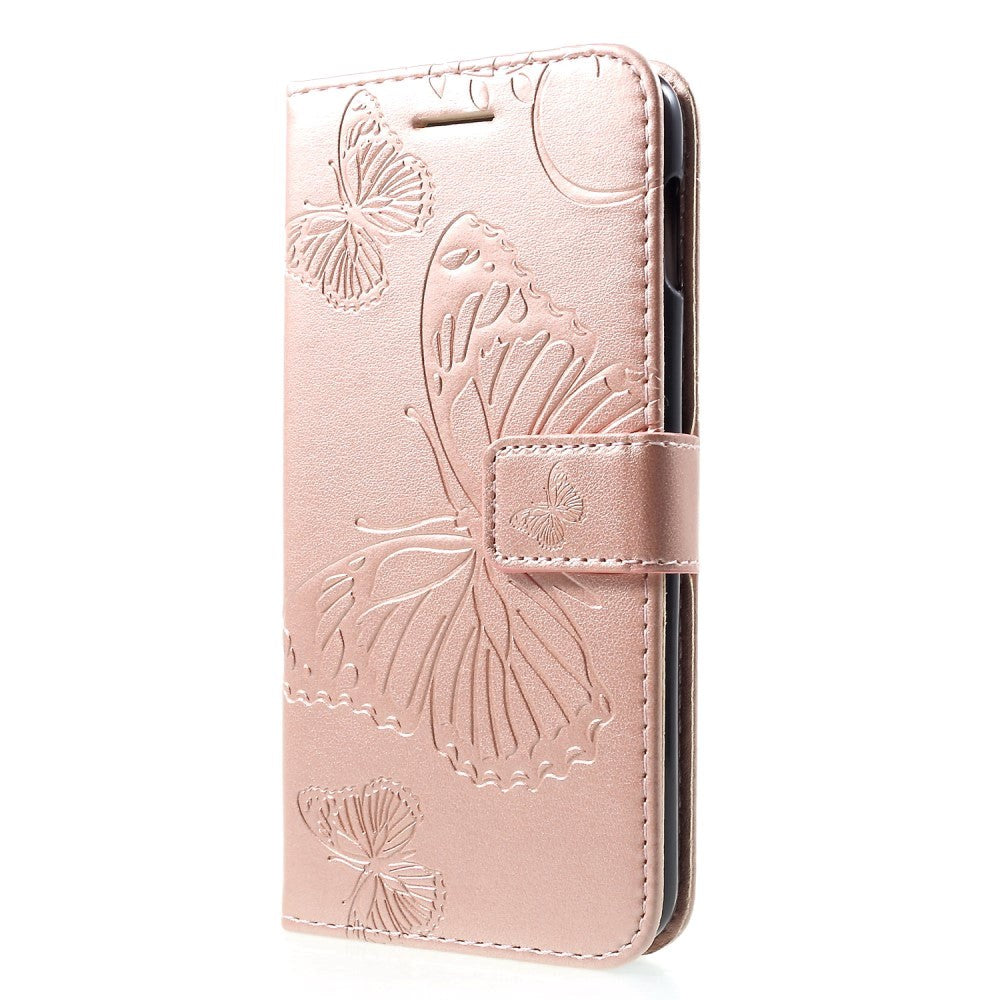 Samsung Galaxy S10e Skinndeksel med Lommebok Butterflies - Rose Gull