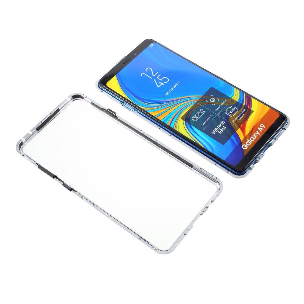 Samsung Galaxy A9 (2018) Magnetisk Deksel m. Glassbakside - Hvit