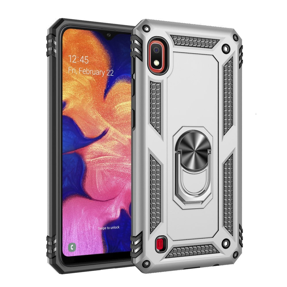 Samsung Galaxy A10 Solid Plastdeksel m. Fingerholder / Stativ - Sølv