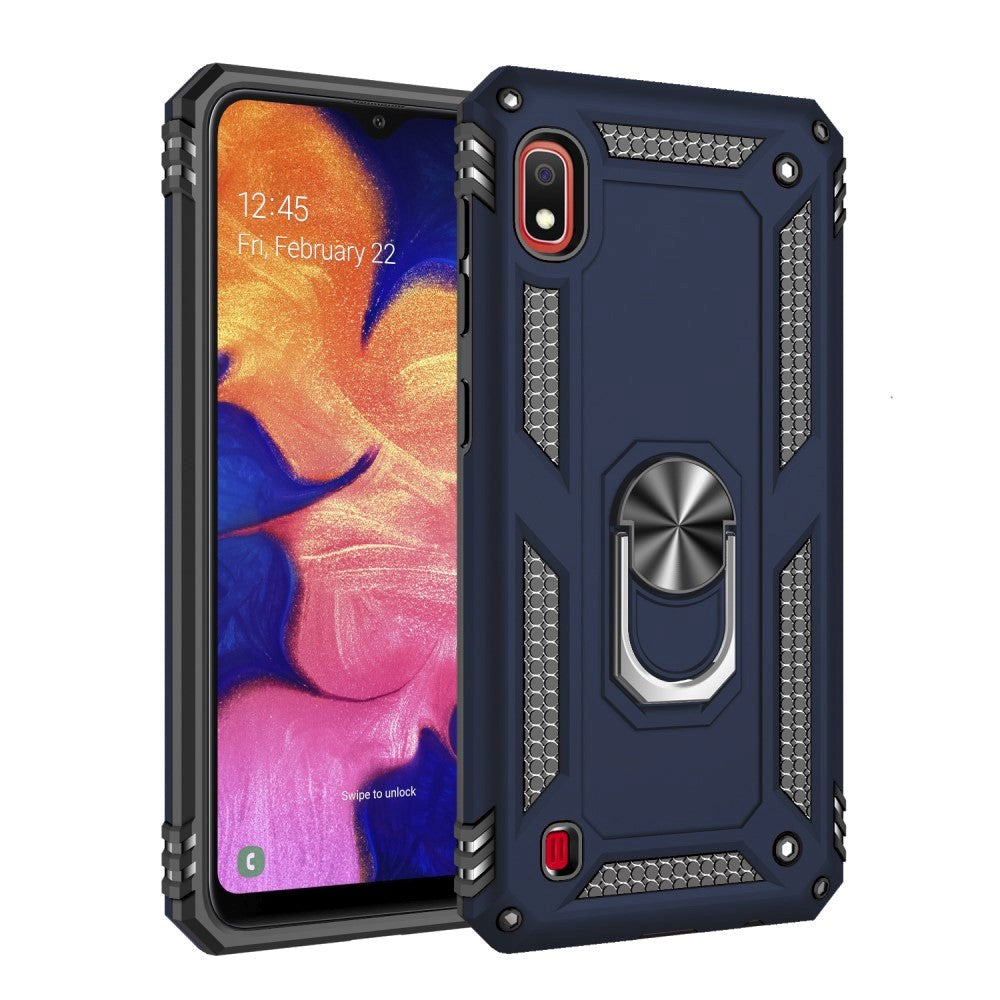 Samsung Galaxy A10 Solid Plastdeksel m. Fingerholder / Stativ - Blå