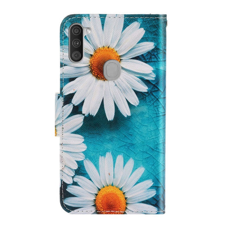 Samsung Galaxy M11 PU Skinn Deksel med Lommebok - Hvite Blomster