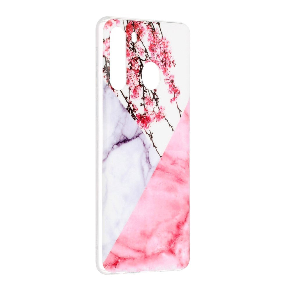 Samsung Galaxy A21 Fleksibel Plast Bakdeksel med Marmor Print - Rosa Marmor / Blomster