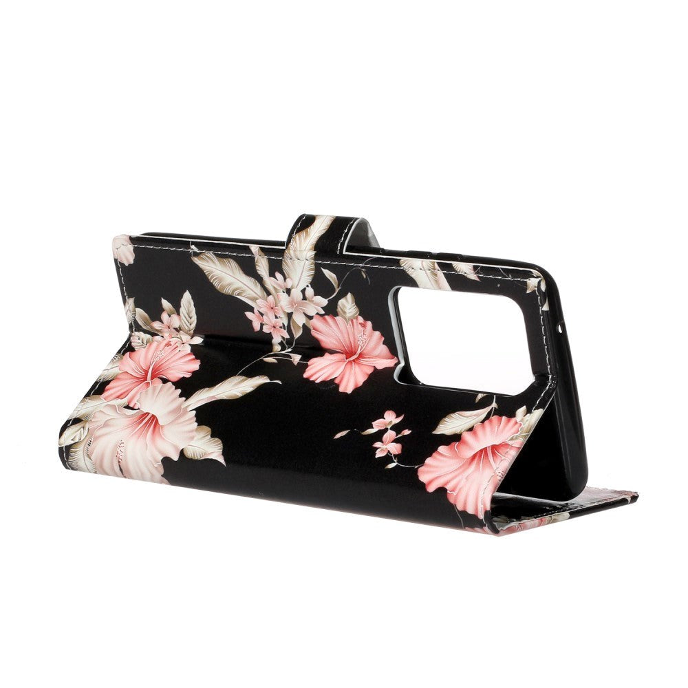 Samsung Galaxy S20 Rosa Flowers Deksel med Lommebok - Svart / Pink