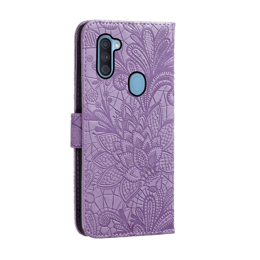 Samsung Galaxy M11 Blomster Skinn Deksel Med Lommebok - Lilla