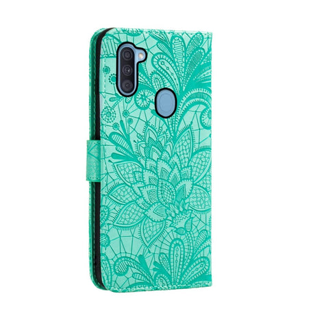 Samsung Galaxy M11 Blomster Skinn Deksel Med Lommebok - Turkis