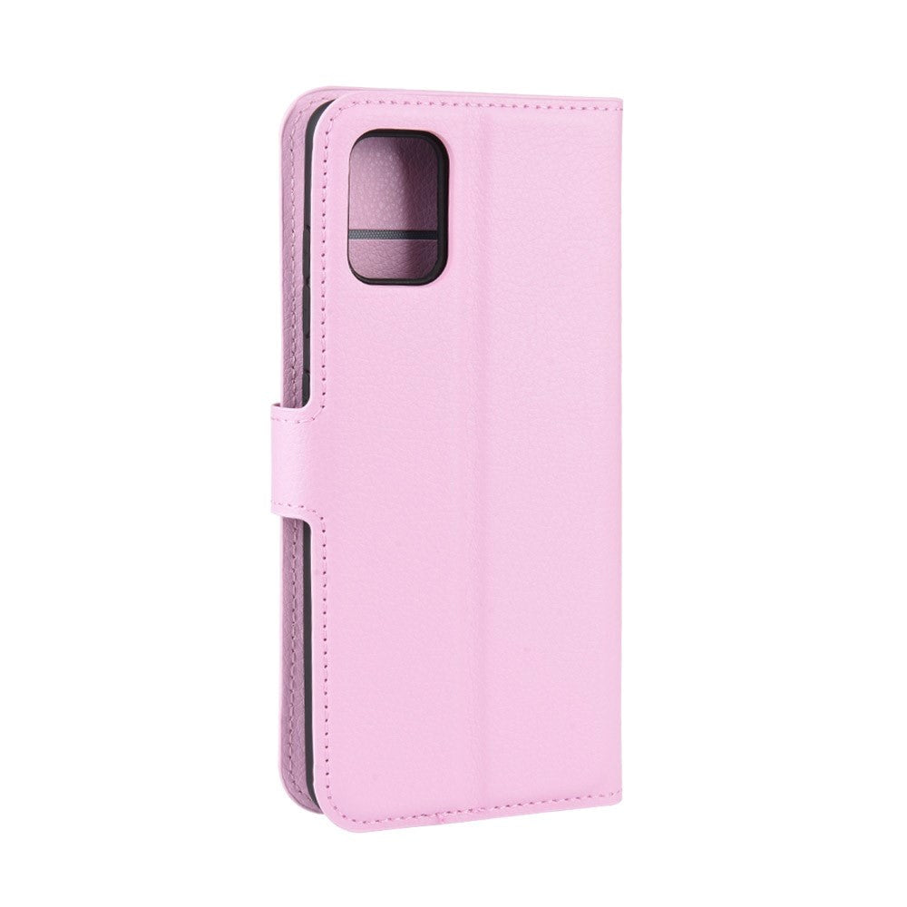 Samsung Galaxy A51 (5G) Litchi Skinn Deksel m. Lommebok - Pink