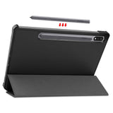 Samsung Galaxy Tab S8 / S7 Tri-fold Skinn Flip Deksel med Stylus Pen Holder - Svart