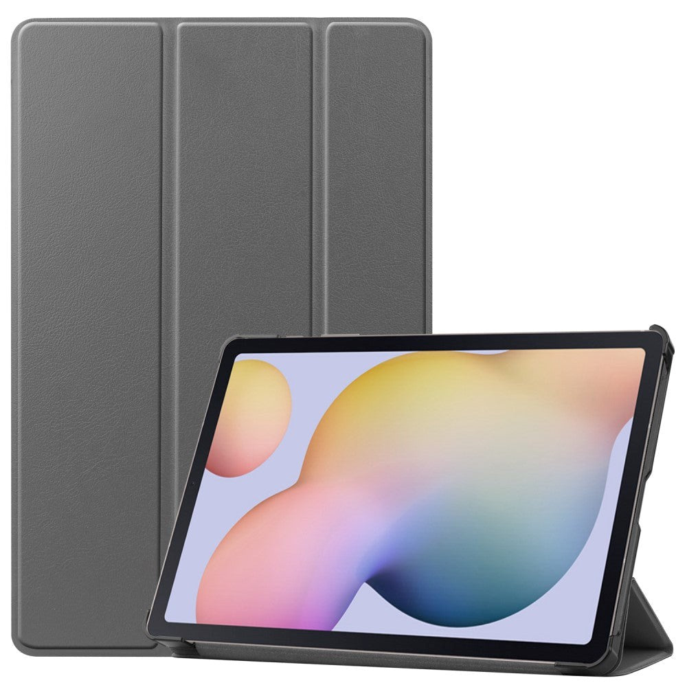 Samsung Galaxy Tab S8 / S7 Tri-fold Skinn Flip Deksel med Stylus Pen Holder - Grå