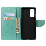 Samsung Galaxy S20 FE / S20 FE (5G) Skinndeksel med Lommebok - Blomster Imprint - Cyan