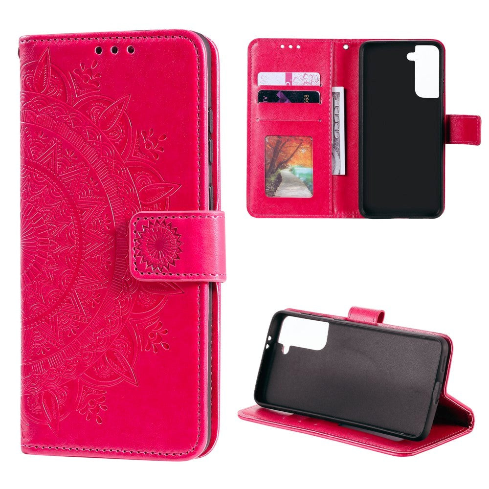 Samsung Galaxy S21+ (Plus) PU Skinndeksel m. Lommebok - Mandala Imprint - Rose