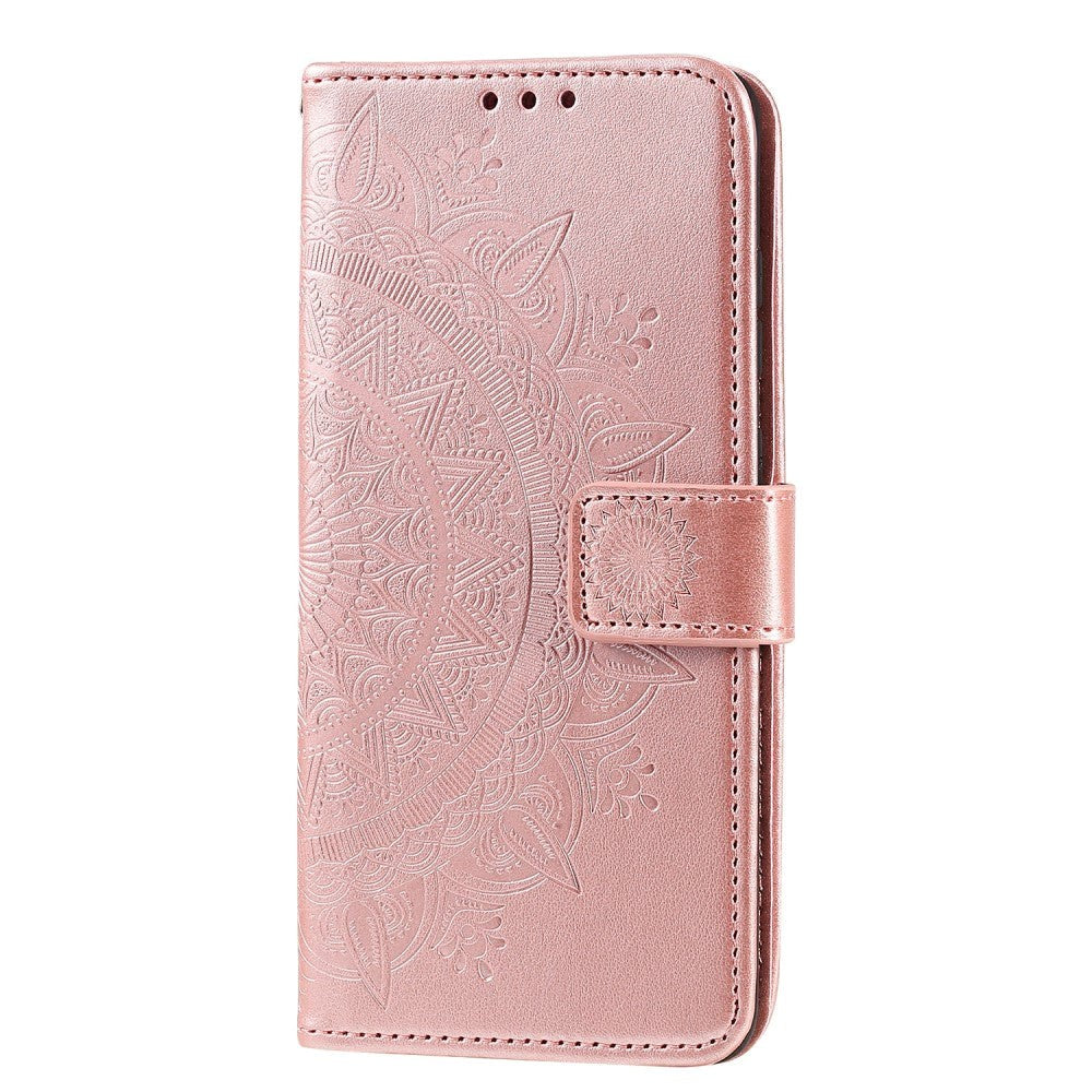 Samsung Galaxy A02s PU Skinndeksel m. Lommebok - Mandala Imprint - Rose Gold