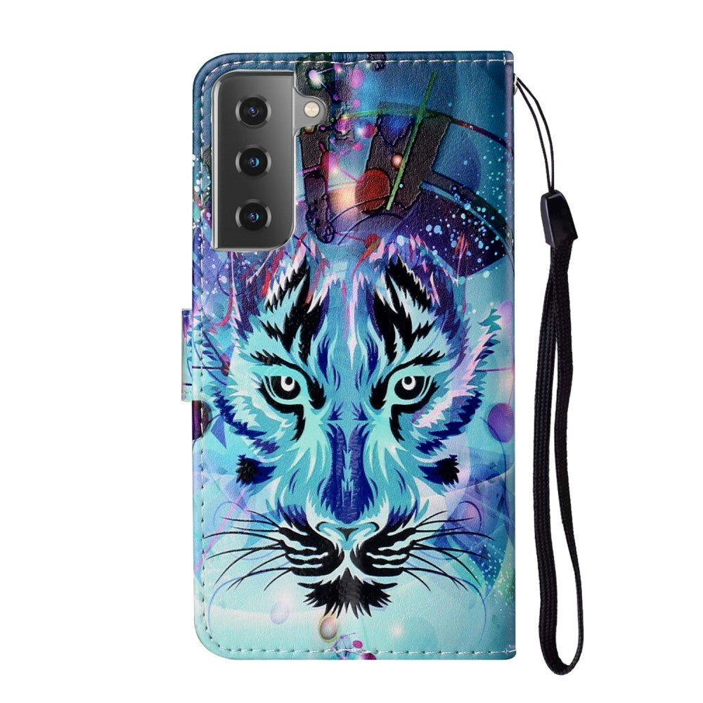 Samsung Galaxy S21+ (Plus) PU Skinndeksel m. Lommebok - Blå Tiger