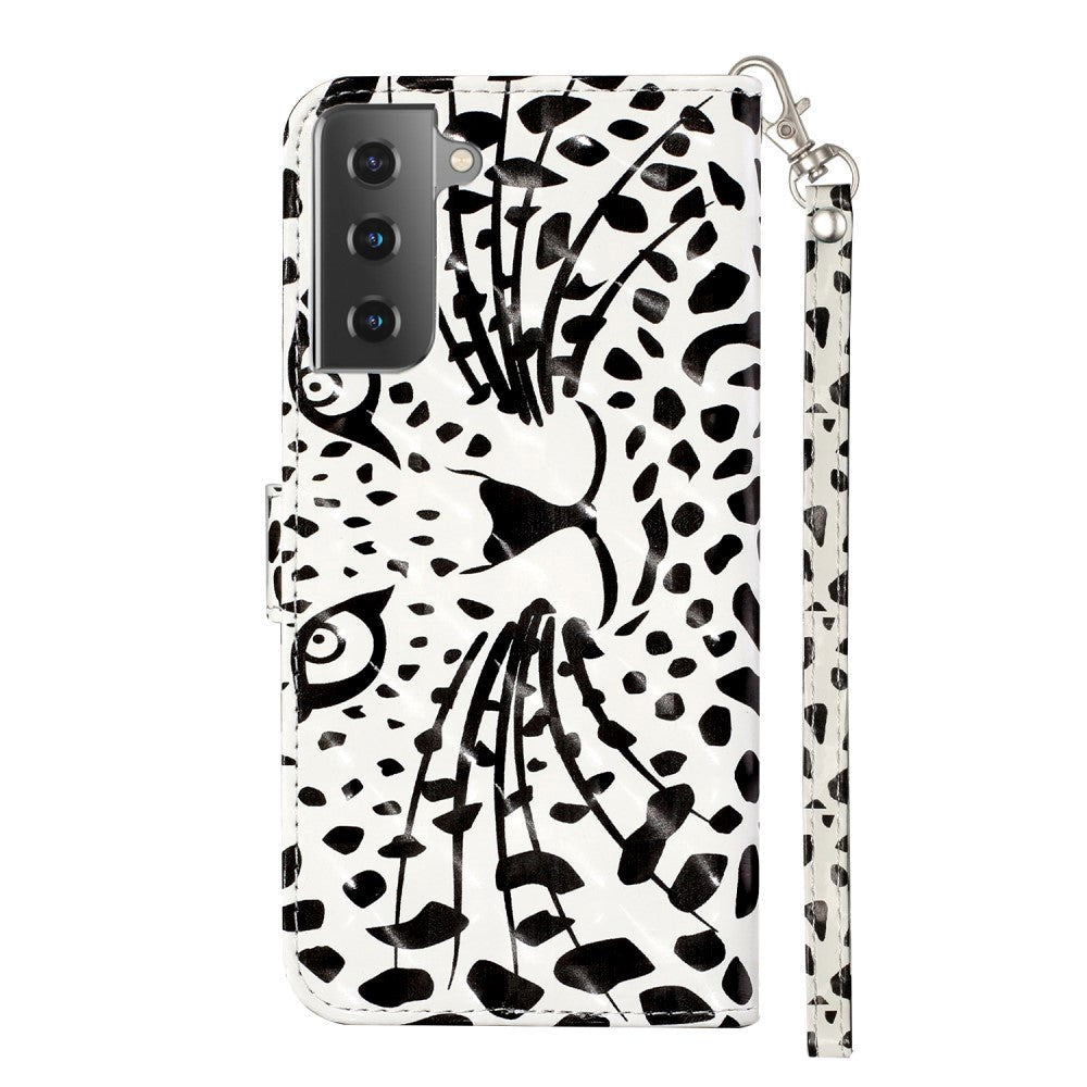 Samsung Galaxy S21+ (Plus) Skinnende PU Skinndeksel m. Lommebok - Hvit Tiger