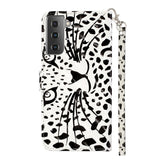 Samsung Galaxy S21+ (Plus) Skinnende PU Skinndeksel m. Lommebok - Hvit Tiger