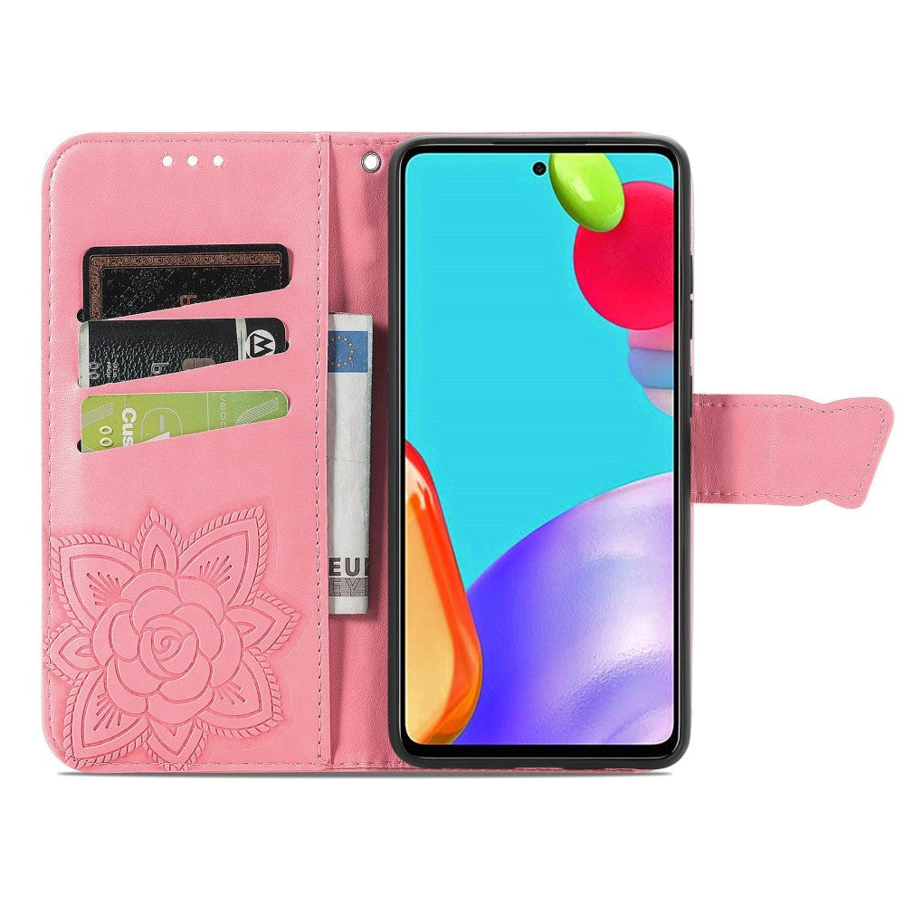 Samsung Galaxy A52s (5G) / A52 (4G / 5G) Skinn Deksel med Lommebok - Sommerfugler - Rosa