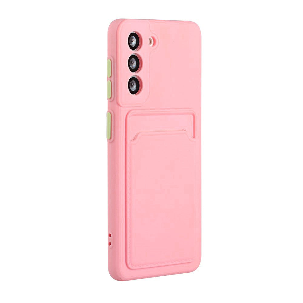 Samsung Galaxy S21 Fleksibelt Plast Deksel m. Kortholder - Rosa