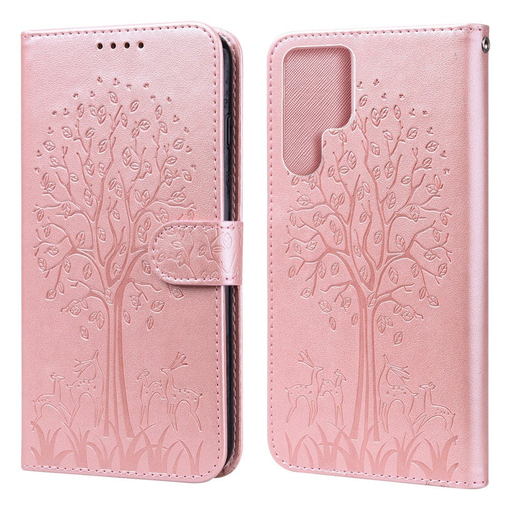 EIDERWOOD Samsung Galaxy S22 Ultra (5G) Kunstskinn Deksel med Kortholder og Trykk - Rosa