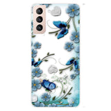 EIDERWOOD Samsung Galaxy S22+ (Plus) Fleksibelt Plast Deksel med Vakkert Motiv - Blå Blomster & Hjerter
