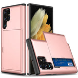 Samsung Galaxy S22 Ultra Hybrid Plast Håndverker Deksel med Kortholder - Rose Gold