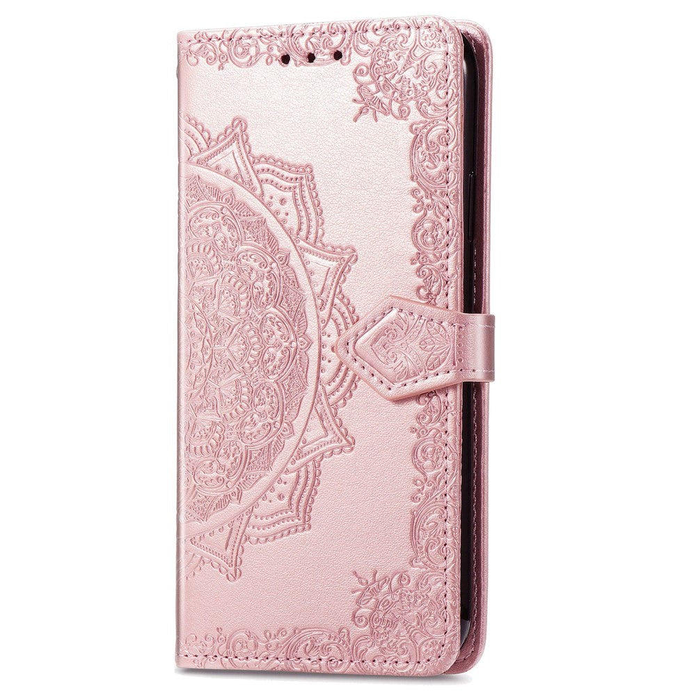 Samsung Galaxy A04s / A13 (5G) Flip Deksel i Skinn med Stropp - Mandala-mønster - Rose Gold