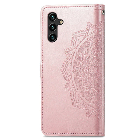 Samsung Galaxy A04s / A13 (5G) Flip Deksel i Skinn med Stropp - Mandala-mønster - Rose Gold