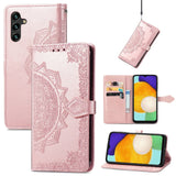 Samsung Galaxy A04s / A13 (5G) Flip Deksel i Skinn med Stropp - Mandala-mønster - Rose Gold