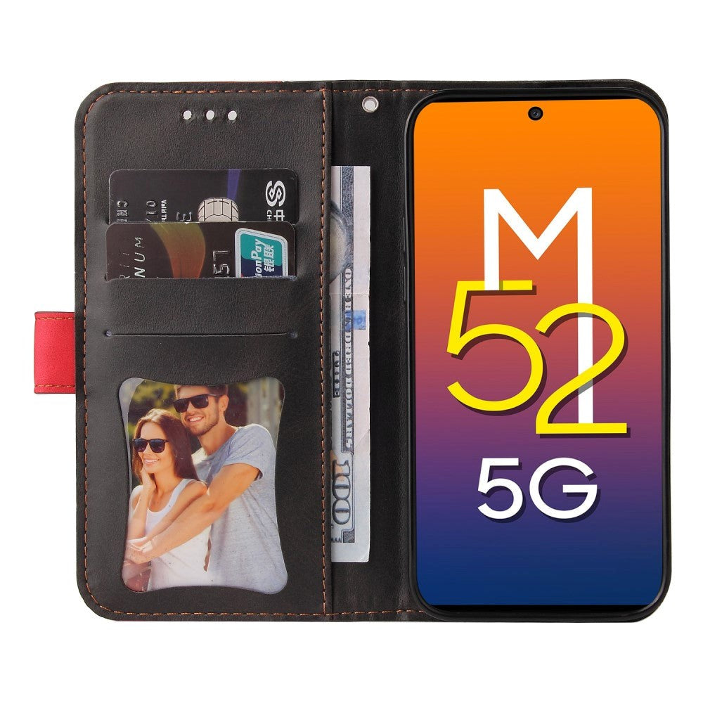 Samsung Galaxy M52 (5G) Tofarget Skinndeksel med Lommebok - Rød / Svart