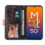 Samsung Galaxy M52 (5G) To-Farvet Læder Flip Deksel m. Pung - Rosa / Sort