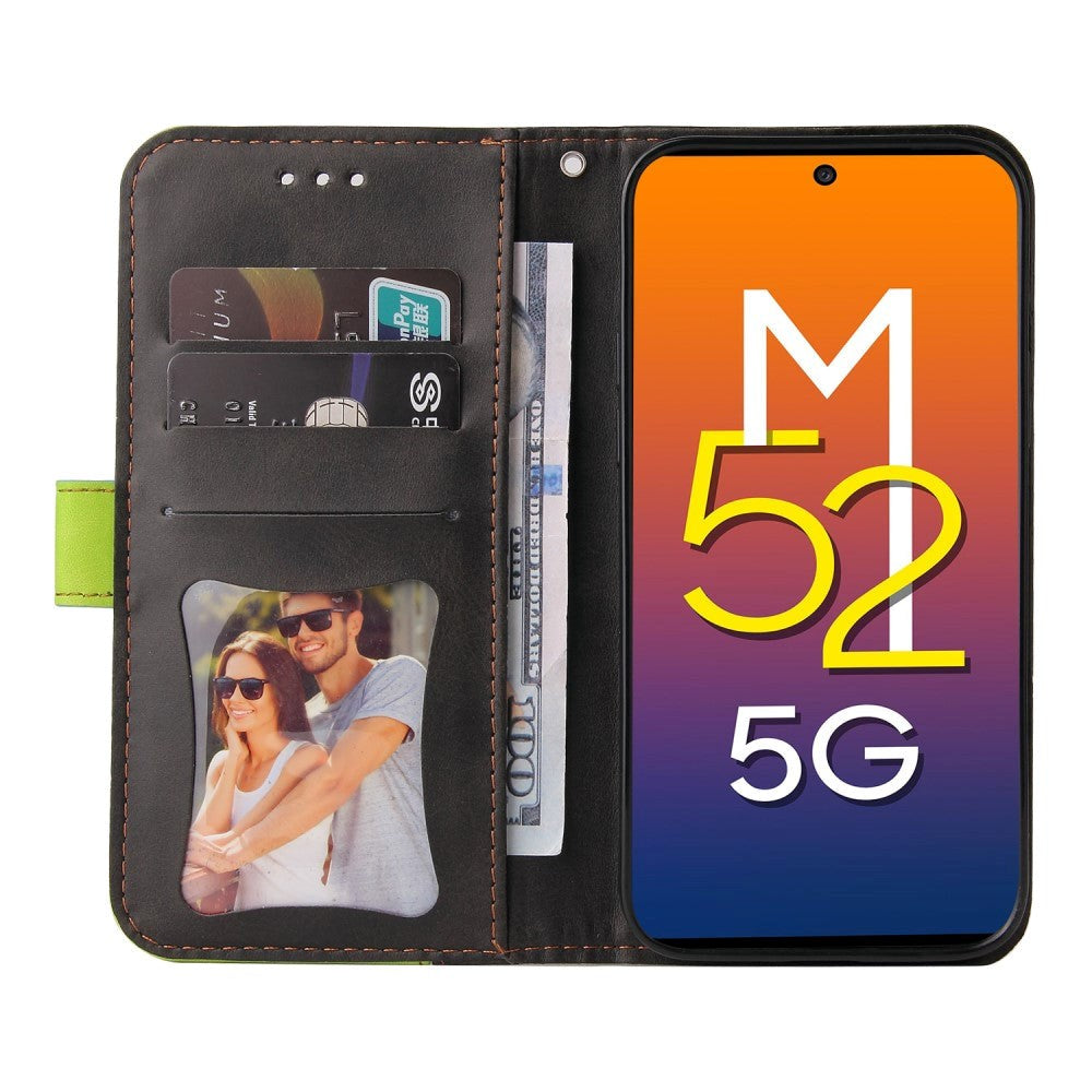 Samsung Galaxy M52 (5G) Tofarget Skinndeksel med Lommebok - Grønn / Svart