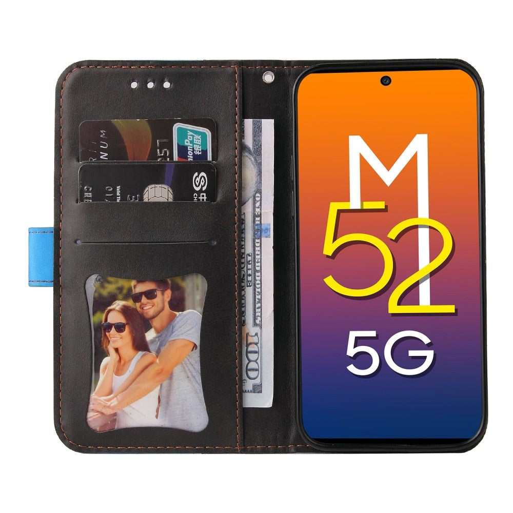 Samsung Galaxy M52 (5G) Tofarget Skinndeksel med Lommebok - Blå / Svart