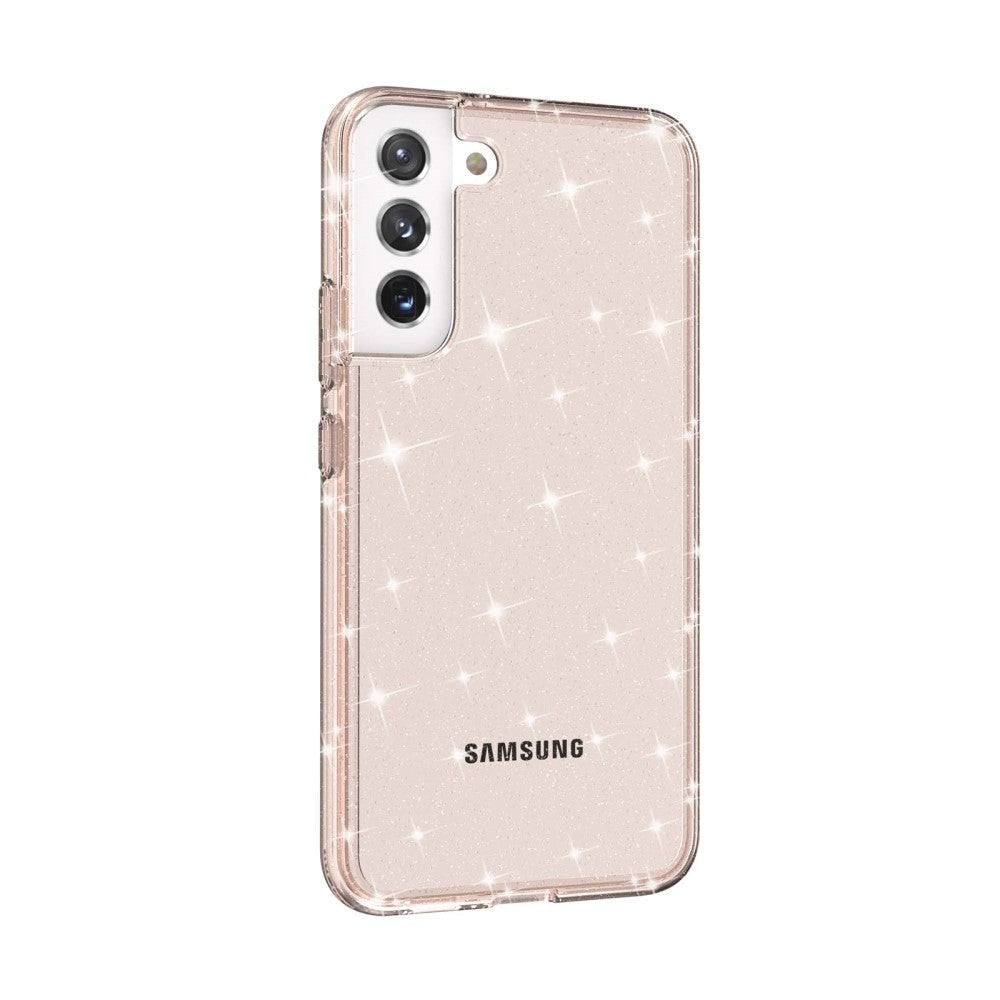 Samsung Galaxy S22 Hybrid Plastbakdeksel Gjennomsiktig - Rose Gold Glitter