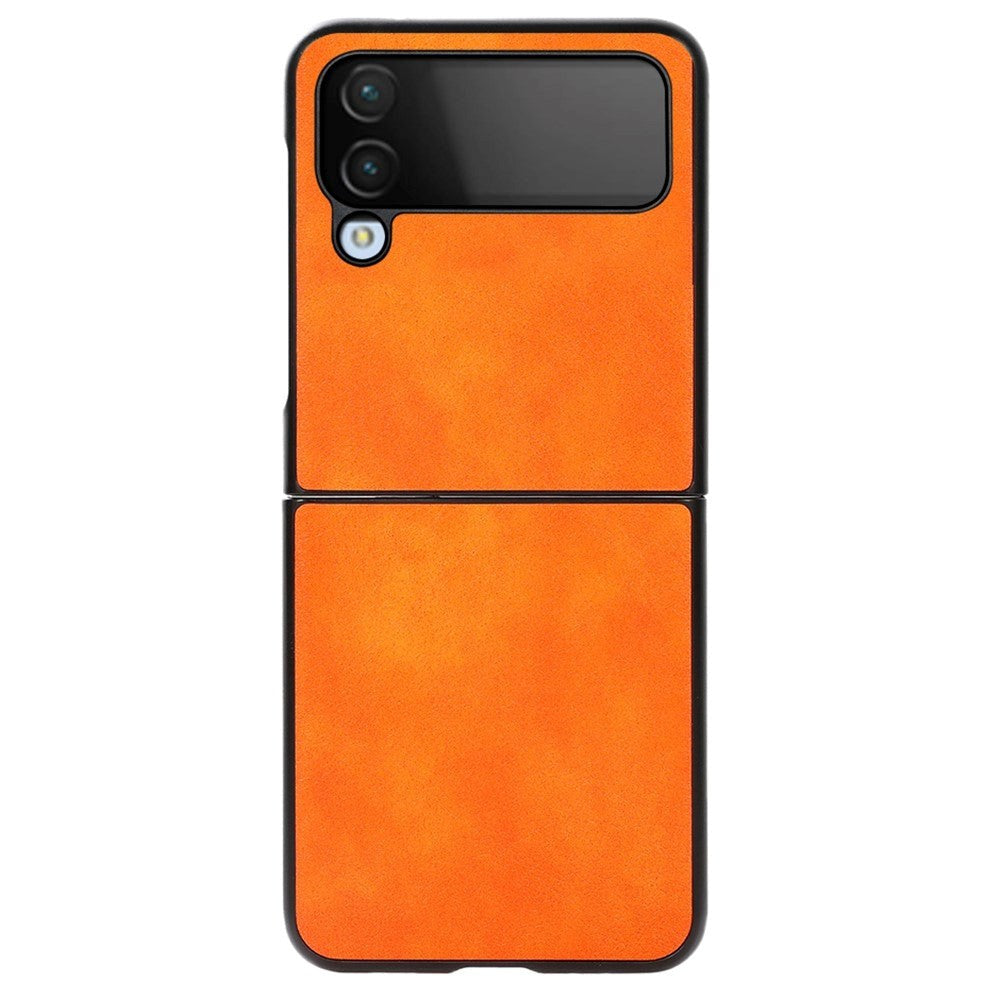 Samsung Galaxy Z Flip4 (5G) Plast + Litchi Kunstskinn Bakdeksel - Oransje