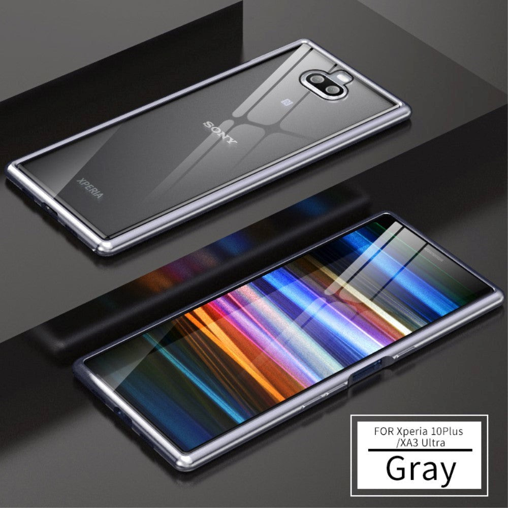 Sony Xperia 10 Plus Deksel m. Metal Bumper & Glassbakside - Grå