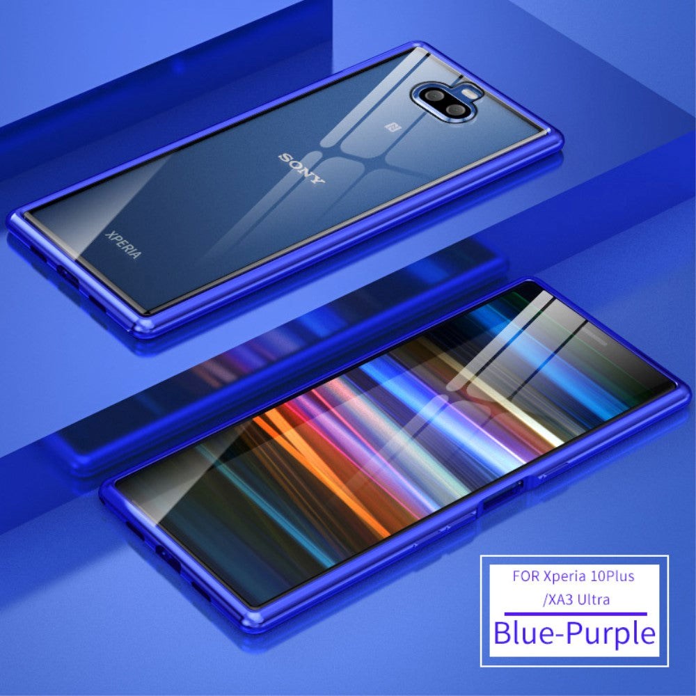 Sony Xperia 10 Plus Deksel m. Metal Bumper & Glassbakside - Blå