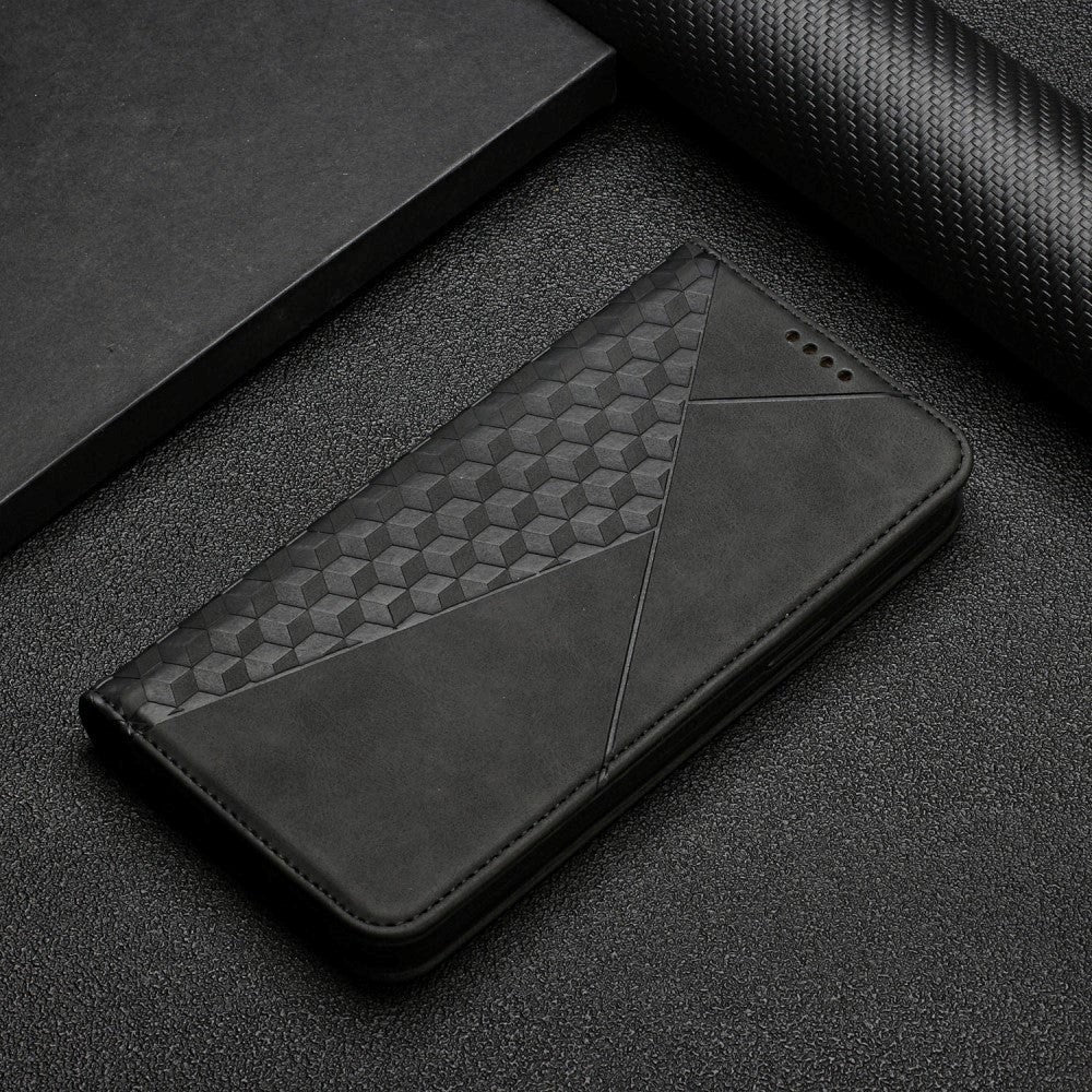 Sony Xperia 10 III PU Skinn Flip Deksel m. Kortholder & Ribbet Design - Svart