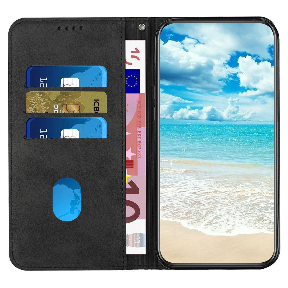 Sony Xperia 10 III PU Skinn Flip Deksel m. Kortholder & Ribbet Design - Svart