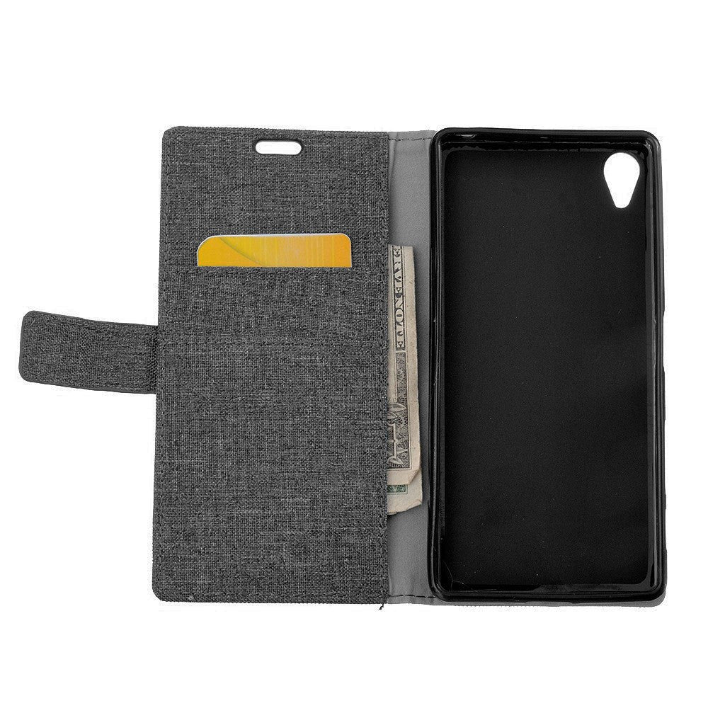 Sony Xperia L1 Cloth Texture Wallet Etui Svart