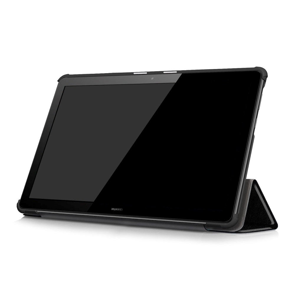 Huawei MediaPad T5 10 Deksel - Sammenleggbar Skinn Deksel m. "Don´t Touch My Pad" - Svart