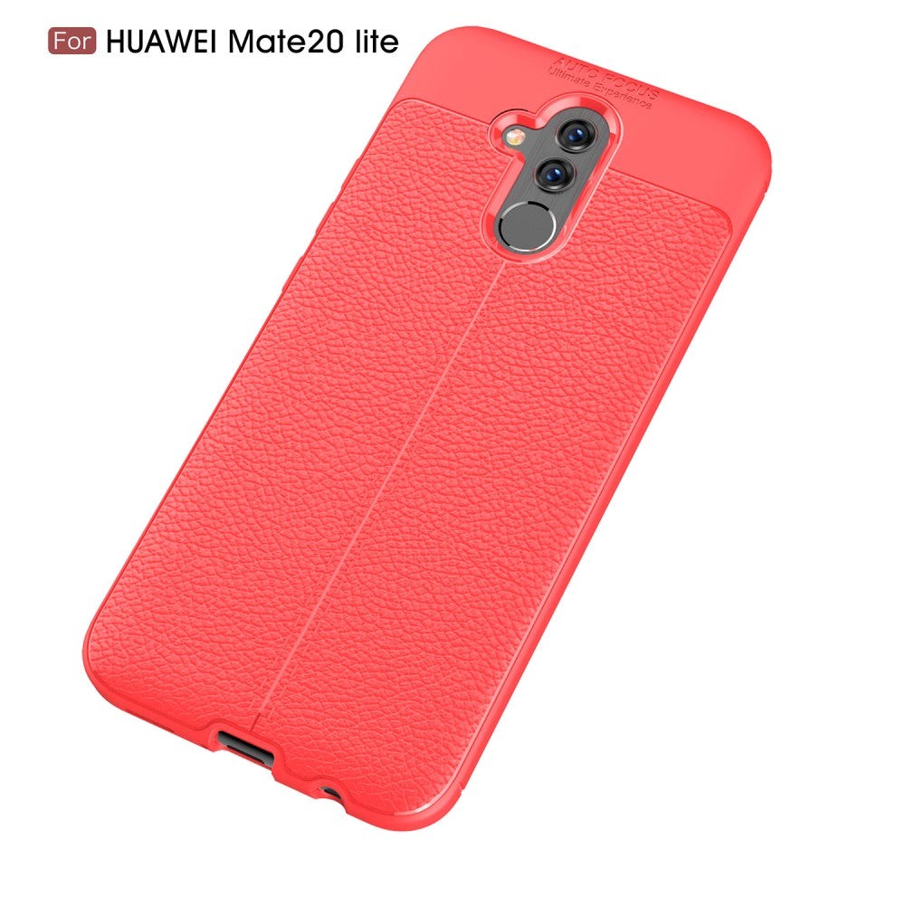 Huawei Mate 20 Lite Litchi Texture Fleksibelt Deksel Rød