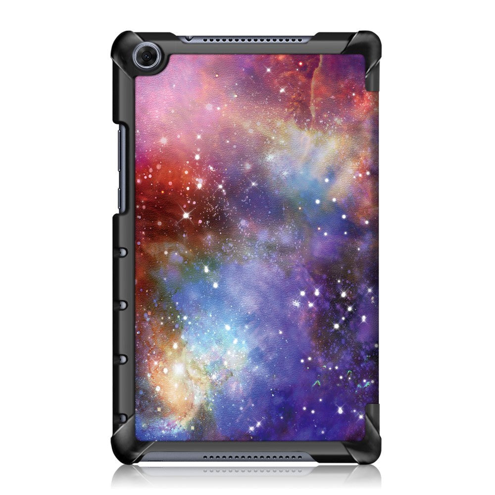 Huawei MediaPad M5 Lite 8 Skinn Deksel m. Folde & Stativfunksjon - Purple Cosmic Space