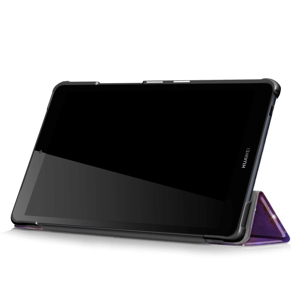 Huawei MediaPad M5 Lite 8 Skinn Deksel m. Folde & Stativfunksjon - Purple Cosmic Space