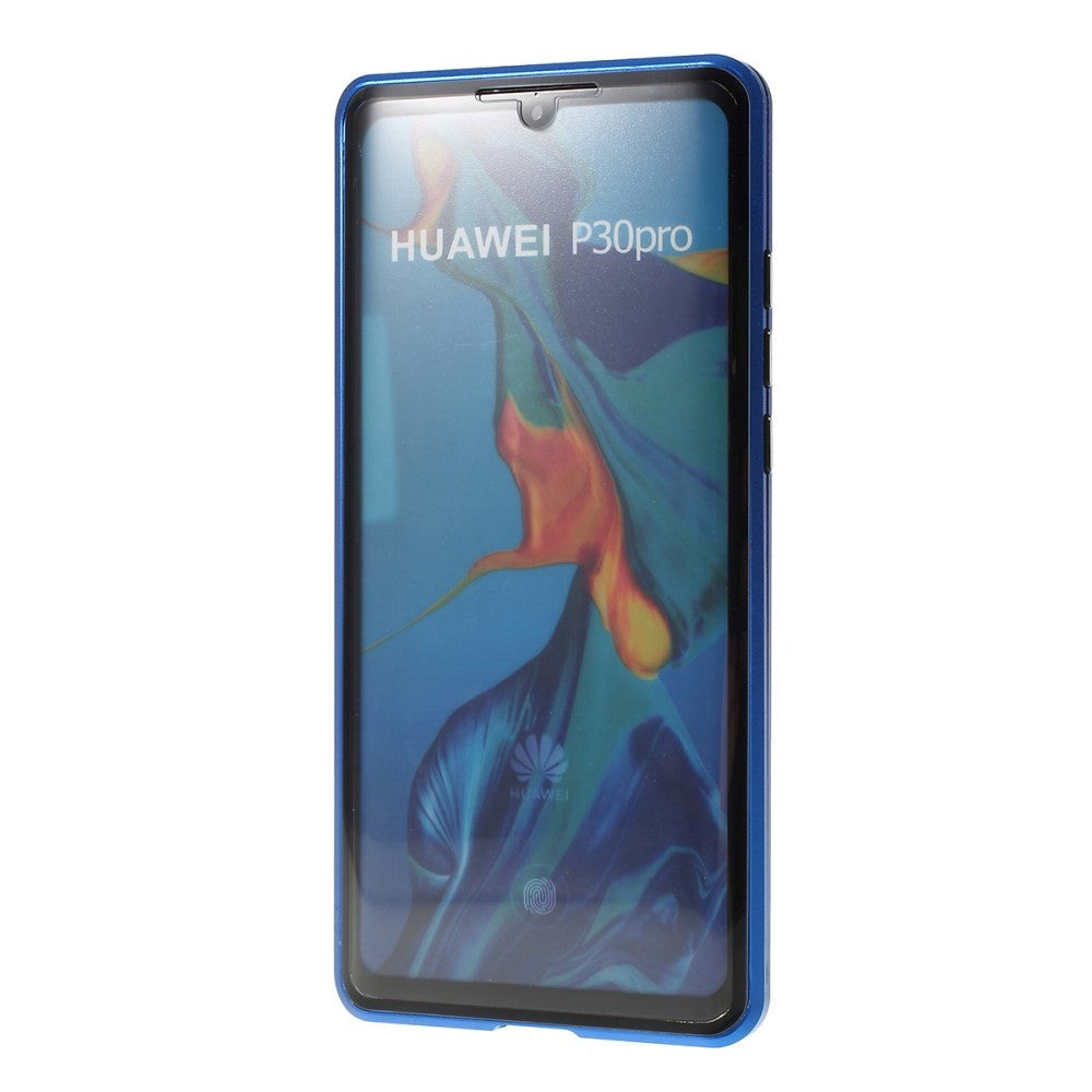 Huawei P30 Pro Magnetisk Metallramme m. Glass For- og Bakdeksel - Blå