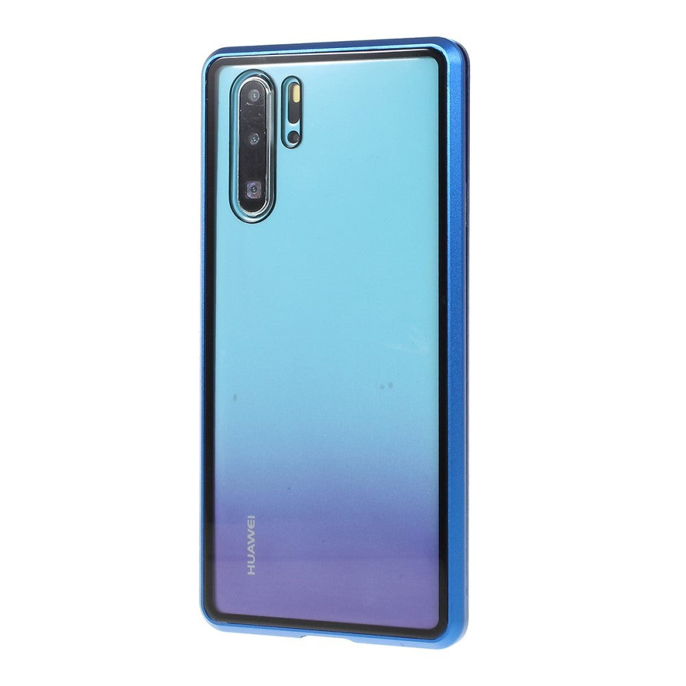 Huawei P30 Pro Magnetisk Metallramme m. Glass For- og Bakdeksel - Blå