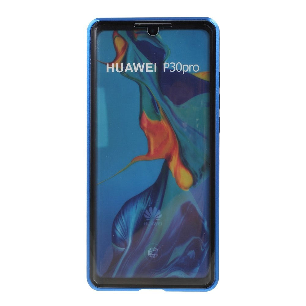 Huawei P30 Pro Magnetisk Metallramme m. Glass For- og Bakdeksel - Blå