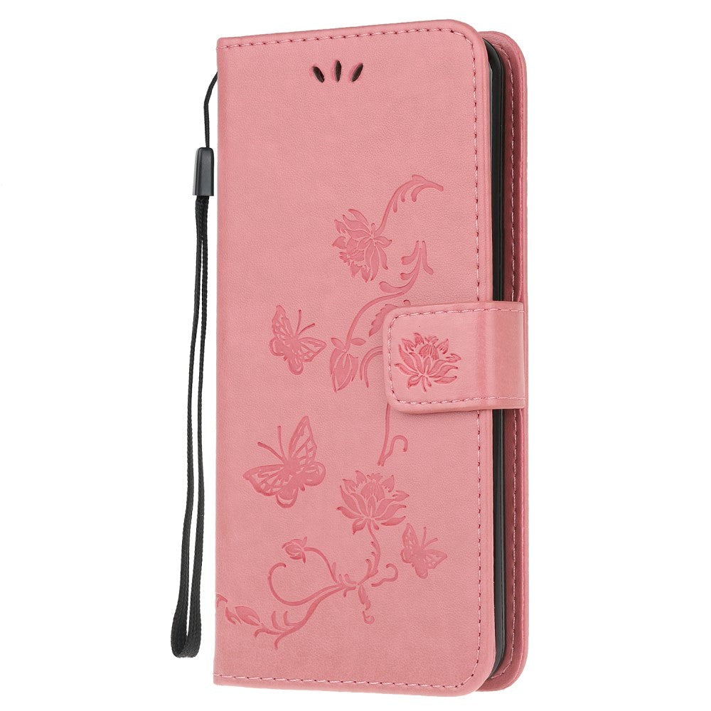 Huawei P Smart (2020) Skinndeksel med Lommebok - Blomster og Sommerfugler Pink