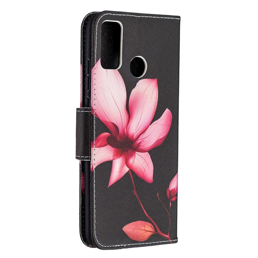 Huawei Honor 9X Lite PU Skinndeksel m. Lommebok - Rosa Blomst