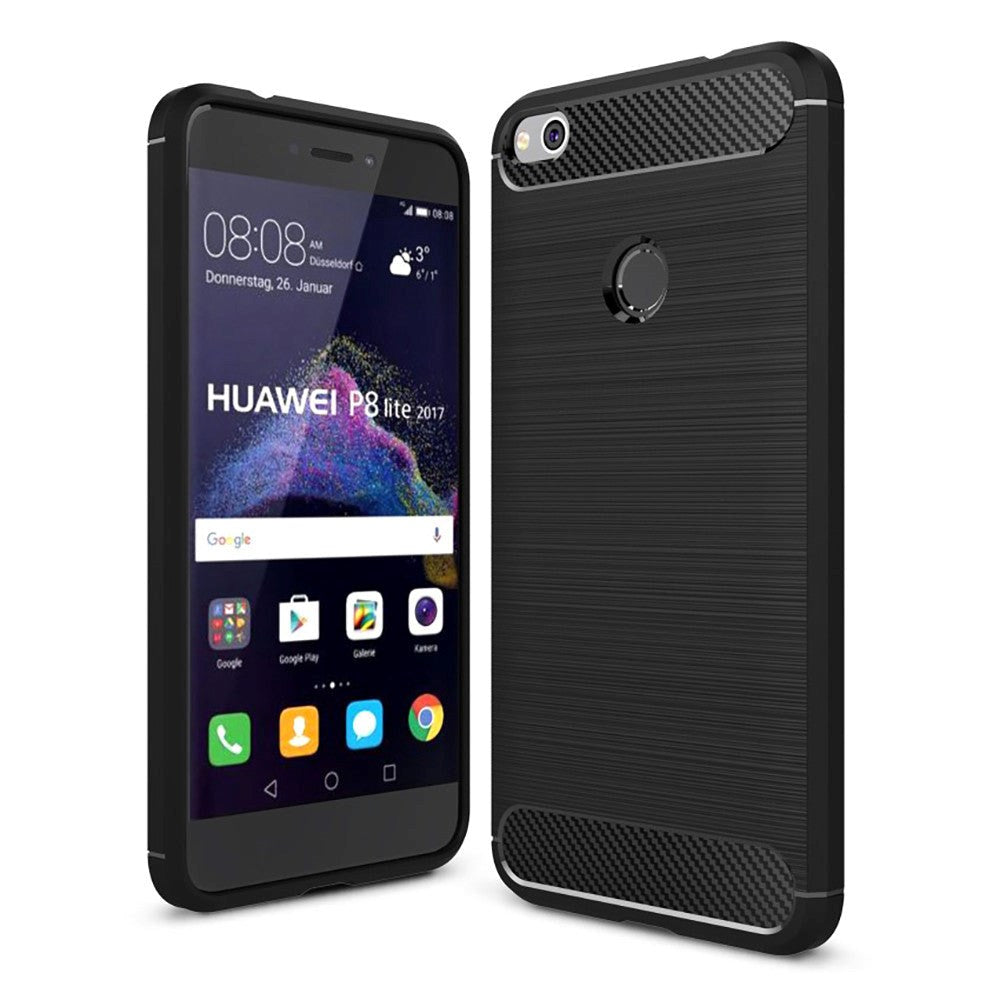 Huawei Honor 8 Lite Brushed Carbon Fiber TPU Plast Deksel Svart