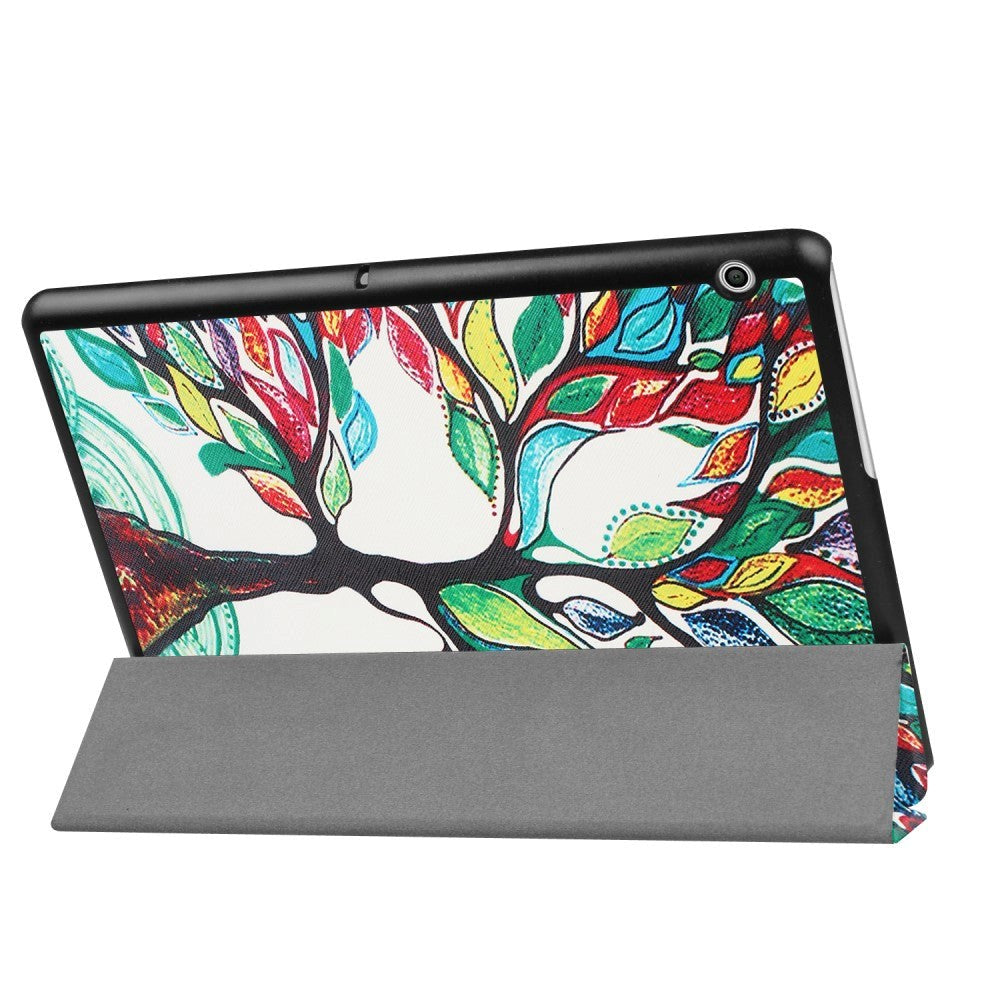 Huawei MediaPad T3 10 9.6" Deksel - Tri-Fold Skinndeksel "Tree Painting" Hvit / Grønn