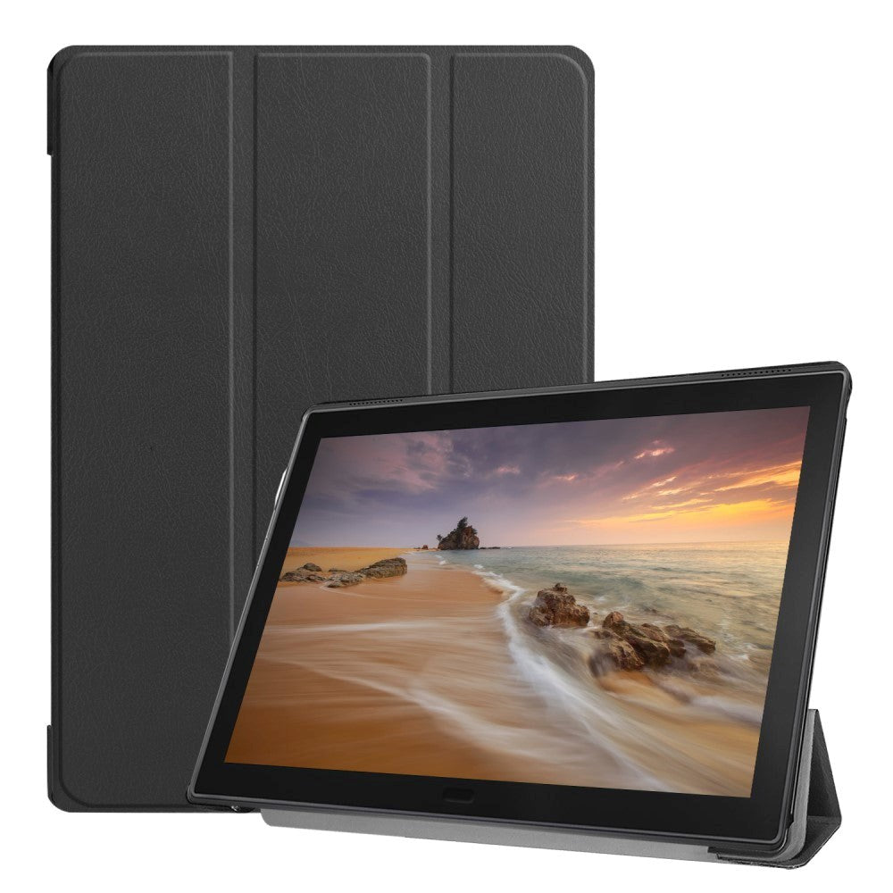 Lenovo Tab E10 Skinn Deksel med Tri-fold Stand - Svart